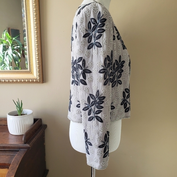 Adrianna Papell Evening Embroidered Beaded Silk Jacket Size Small Gray Black - Picture 3 of 8